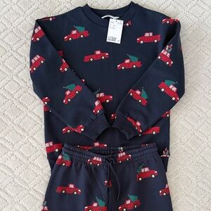 H&M Navy Sweat Set w/Red Truck Xmas Tree
